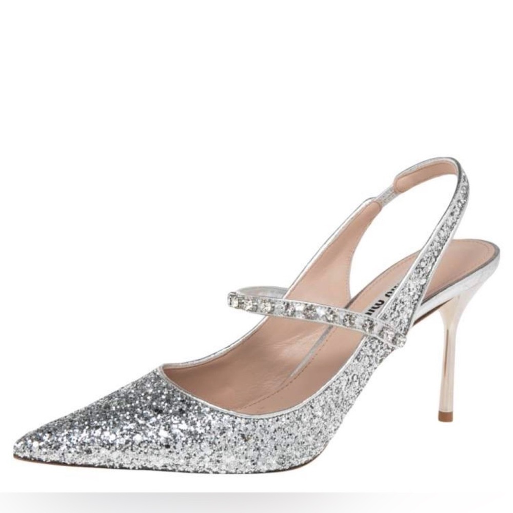Miu Miu Silver Glitter Pointed Toe Slingback size‎ 5